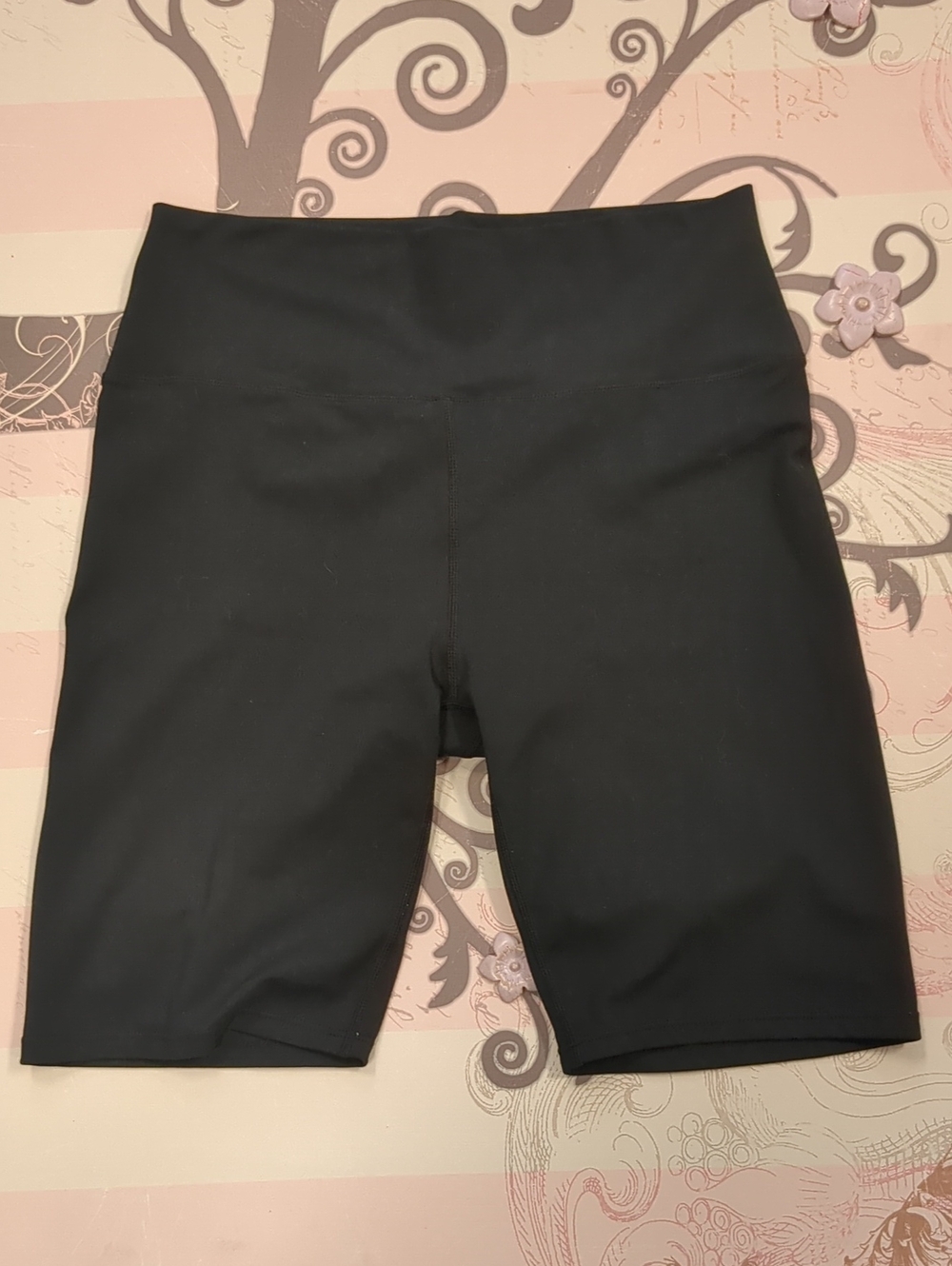 Sage Solid Black High-Waist Bike Shorts